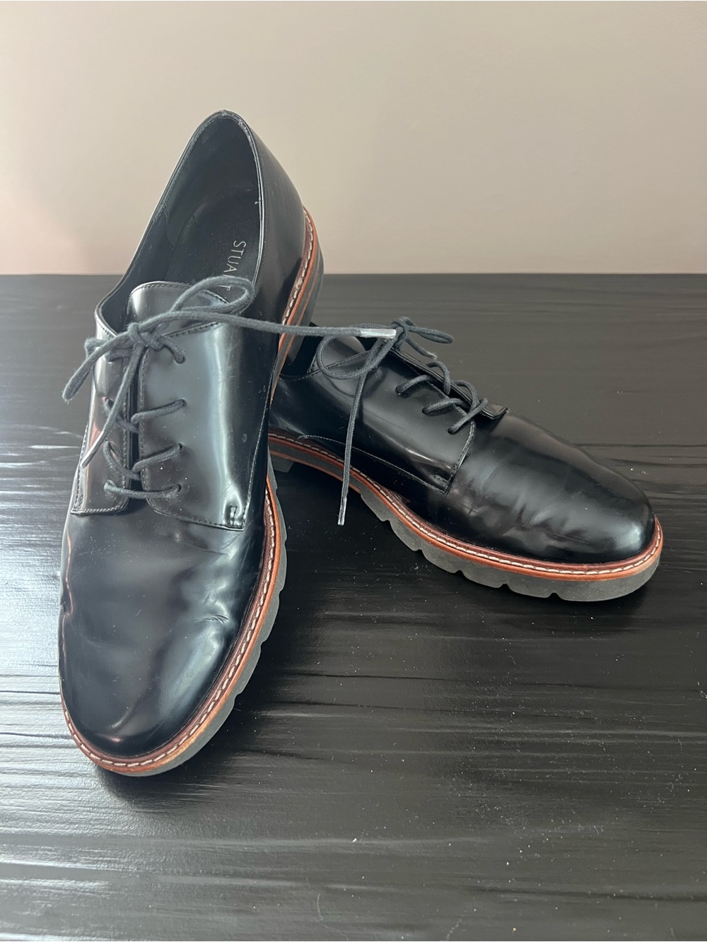 Stuart Weitzman Women’s Black Leather Derby Shoes
